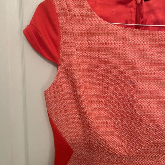 Coral Sheath Mini Dress with Puff Cap Sleeves and Cowl Neck - Picture 2 of 6